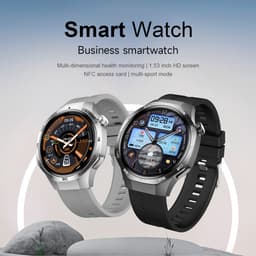 Knobbout 1.53" Stijlvolle Sport Smartwatch – NFC- Kompas, Hoogtemeter, Barometer-Bluetooth Bellen - Draadloos Opladen - hartslag, bloeddruk, zuurstofgehalte (SpO₂) - AI Assistent - medicatie innemen alert - Zwart Leren + Siliconen Band — thumbnail 7