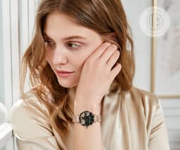 WizBay Premium Select® 1.19inch Smartwatch Dames Heren AMOLED - Android en iOS - Bluetooth Call - Smartwatches - Magnetic Laden - O2 en Bloeddrukmeter - Multiple Sport - Message - Slaap meter - Gold Horlogekast - Gold Band plus Roze TPU Band — thumbnail 11
