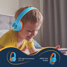 PowerLocus PLED Draadloze Koptelefoon Over-Ear voor Kinderen - LED lampjes - met Microfoon - Micro SD poort - Blauw/Oranje — thumbnail 12
