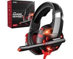 Strex Gaming Headset Met Microfoon - Geschikt Voor PC / PS4 / PS5 / Xbox / Switch - Game Koptelefoon Met Draad - Rood