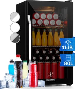 Klarstein Drankkoeler minikoelkast met glazen deur, minikoelkast voor op de kamer, kleine met verstelbare schappen, kleine koelkast van 80 liter, stille koelkast voor binnen en buiten - Drankkoelkast - Touch - Zwart - Drankenkoeler — thumbnail 1