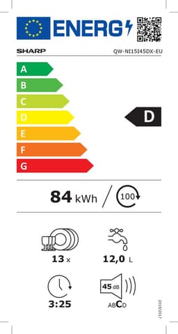 Sharp QWNI15I45DXEU newline volledig geïntegreerde vaatwasser label D — thumbnail 3