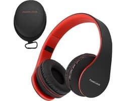 PowerLocus P1 Bluetooth Koptelefoon – Draadloos – Over Ear – Met Microfoon – Inklapbaar - incl. Hoes – Zwart/Rood
