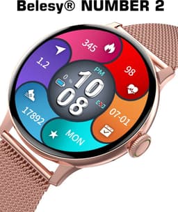 Belesy® NUMBER 2 - Smartwatch Heren – Smartwatch Dames - Horloge – Stappenteller – Calorieën - Hartslag – Sporten - Splitscreen - Kleurenscherm - Full Touch - Bluetooth Bellen – Staal – Milanees - Goud - Moederdag — thumbnail 7
