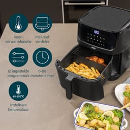 Princess 182061 Airfryer XXL 6,5L - Digitale Heteluchtfriteuse met Uitneembare Scheidingswand - Zwart - 1800 watt - 12 programma's - Digitale timer - Temperatuurbereik 80-200 °C - BPA- en PFOA-vrij — thumbnail 14