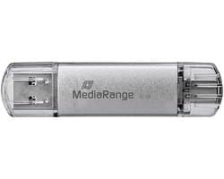 MediaRange USB Stick 64GB | Combo USB 3.2 Gen 1 met USB-A en USB Type-C | Zilver