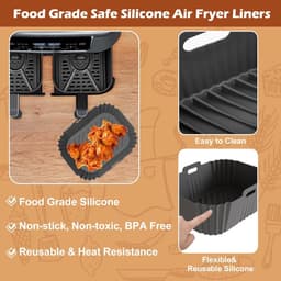 Voor Ninja Foodi Max Dual Zone Air Fryer Accessoires - Set van 2 vierkante siliconen bakplaten - Compatibel met AF300EU, AF400EU en andere Dual Zone-modellen - Grijs — thumbnail 4