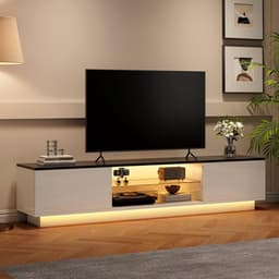 Moderne TV-meubel 140 cm Wit met LED Verlichting - Houten Woonkamerkast met Opbergruimte — thumbnail 1