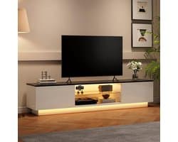Moderne TV-meubel 140 cm Wit met LED Verlichting - Houten Woonkamerkast met Opbergruimte