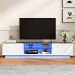 Moderne TV-meubel 140 cm Wit met LED Verlichting - Houten Woonkamerkast met Opbergruimte — thumbnail 6