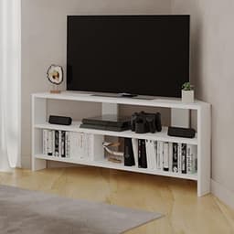 Moderne Hoek TV Kast voor Schermen tot 32 Inch – Compacte Laag Kast met Houten Bovenkant en IJzeren Poten – Perfect voor Kleine Woonkamers — thumbnail 2