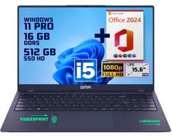 GMR | Elegante 15.6-inch Laptop voor Professionals | Intel i5 Processor - 16GB DDR5 RAM - 512GB M.2 SSD | Perfect voor Office & Zakelijk Gebruik (Windows 11 Pro + Office 2024)