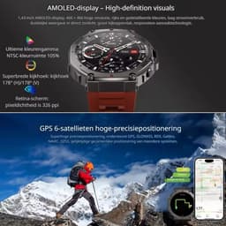 DrPhone CoreX Pro Tactical – Militair GPS Smartwatch – AMOLED – GPS GNSS – 10ATM Waterdicht – Bluetooth Bellen – Horloge Heren - NL Versie — thumbnail 9