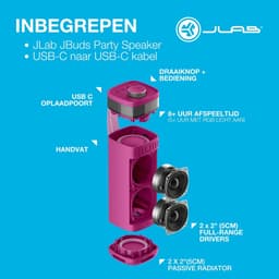 JLab Jbuds Bluetooth Speaker Draadloos - Draagbare Muziekbox - 12 uur Batterijduur - 30 Watt - Bass Boost - IPX6 Waterproof - Multipairing - Instelbare Party Lights - App Equalizer - Roze — thumbnail 6