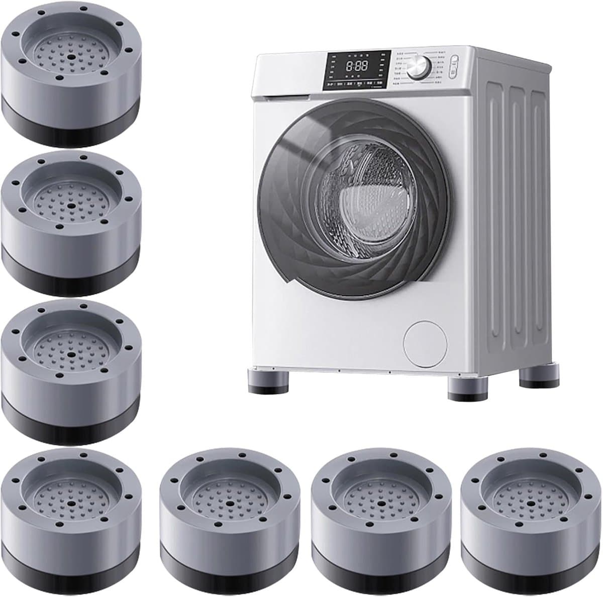 Wasmachine dempers - 8 stuks - Wasmachine Verhoger - Stapelbaar - demper Pads - Antislipmatjes - Wasdroger Verhoger - Geluidsdemper Wasmachine - geschikt voor wasmachine en wasdroger — afbeelding 1