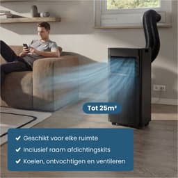Auronic Mobiele Airco - 9.000 BTU - 3-in-1 - Airconditioning met 2 Raamafdichtingskits - Ventilator - Ontvochtiger - tot 25m² koelen - Zwart — thumbnail 3