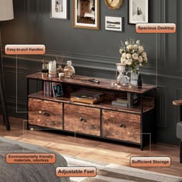 TV-kast 137 cm industrieel meubilair met 3 laden stalen frame houten tv-bank stof opbergkast voor woonkamer en slaapkamer — thumbnail 2