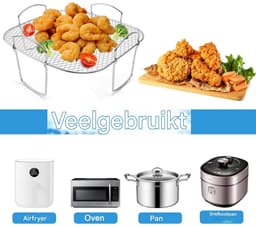 Grillrooster - Grillrooster voor airfryer - Geschikt voor grillroosters van heteluchtfriteuses - Geschikt voor Cosori 5.5L, 6.4L, XXL, Ninja Speedi AF180EU, Philips XXL airfryers, enz. - Roestvrij staal — thumbnail 6
