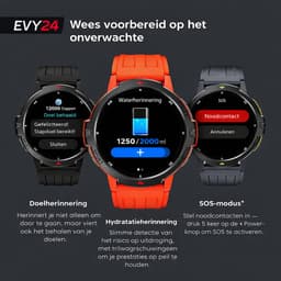 Evy24 Smartwatch GPS 48mm - Sporthorloge Heren en Dames - Belfunctie - Waterdicht - Hartslagmeter - Stappenteller - 2 Bandjes - iOS en Android - Zwart — thumbnail 5