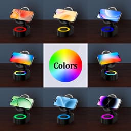 5-in-1 Bluetooth Speaker - Telefoonhouder met 3000mAh Powerbank - Opvouwbare Speaker met RGB Verlichting - Cadeau voor Mannen en Vrouwen - Zwart - 1 Stuk — thumbnail 2