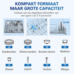 AIRMSEN Mini Vaatwasser - Met Waterontharder - Vrijstaand - Ingebouwd Watertank 5L - 9 Programma's - 6 Couverts - Wit — thumbnail 10