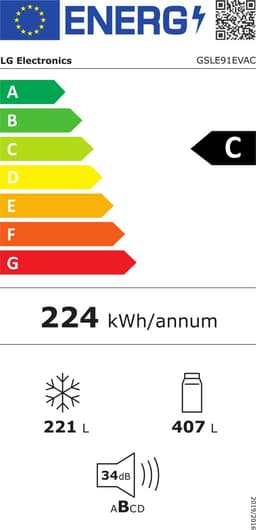 LG GSLE91EVAC Amerikaanse koelkast 628L met water- en ijsdispenser zonder leidingwerk - UVnano (99,99% bacteriën) - DoorCooling+ voor sneller koelen - ThinQ slimme bediening, stille en zuinige Smart Inverter. Energieklasse C — thumbnail 2