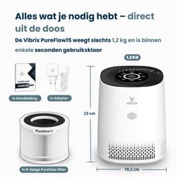 Vibrix PureFlow15 Luchtreiniger / Air Purifier – HEPA H13 + koolstoffilter – 100 m³/u – Voor kamers tot 15 m² – Ionisator – App-bediening – Zeer stil met slaapstand – Luchtkwaliteitindicator — thumbnail 10