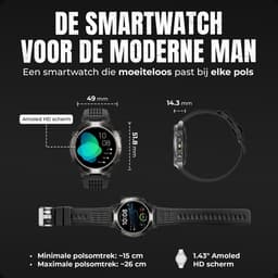 Siltcon® Vortex GPS Smartwatch Heren en Dames - Sport Horloge - Horloge Heren - Stappenteller - Hartslagmeter - Saturatiemeter - Belfunctie - 200+ Sportmodi - Kompas - Zaklamp - Waterdicht - AMOLED - Geschikt voor iOS/Android - 5 Bandjes — thumbnail 10