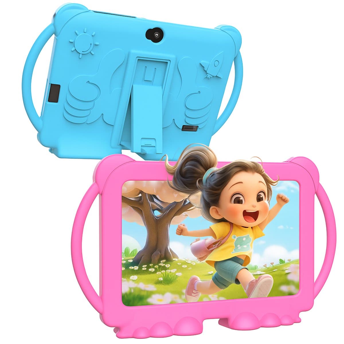 Kindertablet – Kindertablet vanaf 3 jaar – 7 inch – Android 14 – 4GB RAM + 32GB – Educatieve Kinder Tablet met Ouderlijk Toezicht – Schokbestendige Siliconen Hoes – Roze — afbeelding 1
