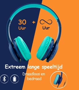 PowerLocus PLED Draadloze Koptelefoon Over-Ear voor Kinderen - LED lampjes - met Microfoon - Micro SD poort - Blauw — thumbnail 9