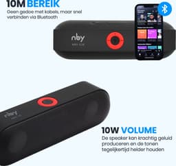 NBY Krachtige Bluetooth Speaker - 10W Surround Sound Draadloze Luidspreker - 10 Meter Bereik & 6 Uur Draadloos Muziek Afspelen Zonder Opladen - Zwart — thumbnail 4