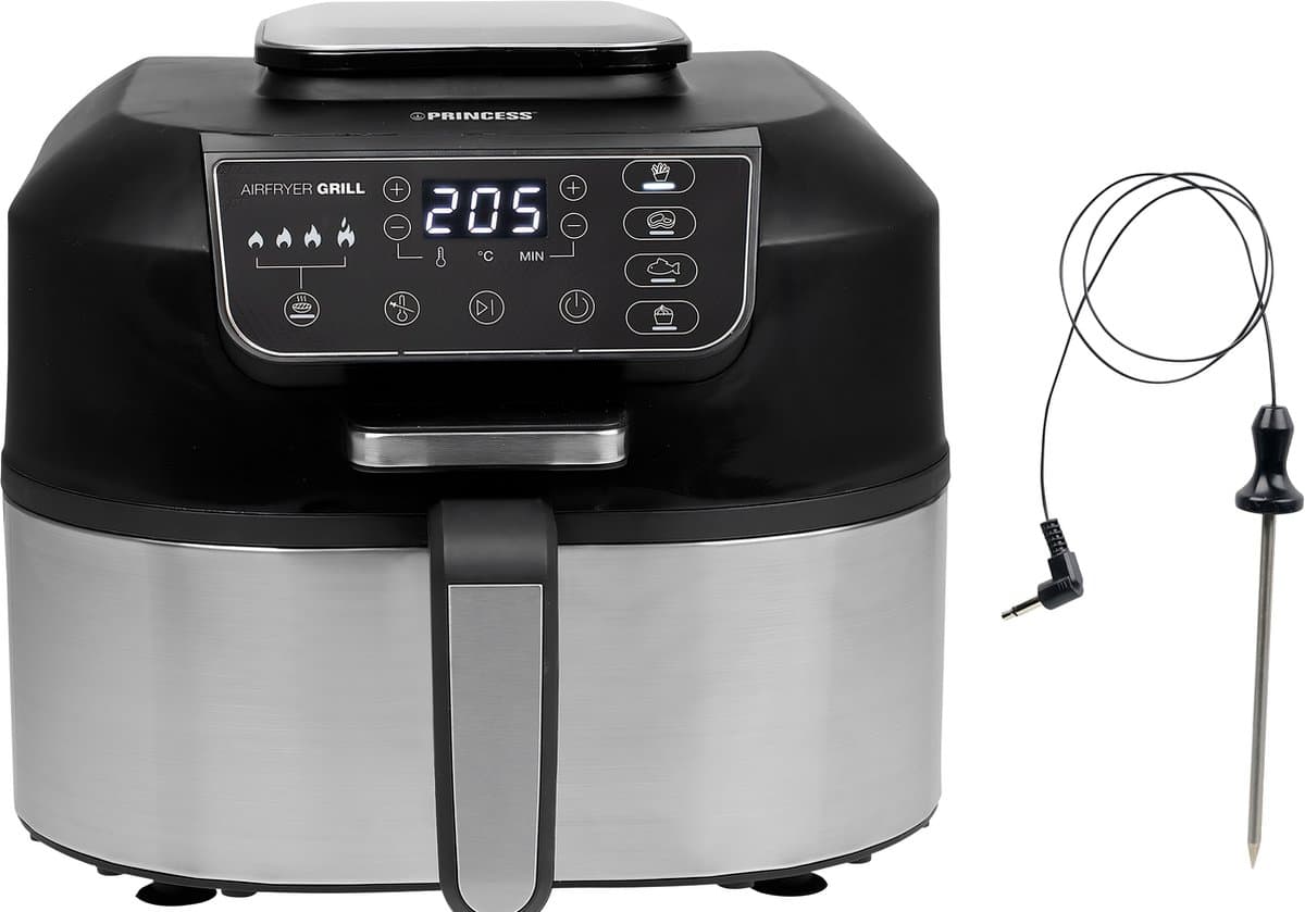 Princess Airfryer Grill XXL 182092 - 2 in 1 Grill en Heteluchtfriteuse - Temperatuurmeter - Groot 5.6 liter - 265 graden - 4 voorgeprogrammeerde programma's - RVS/Zwart — afbeelding 1