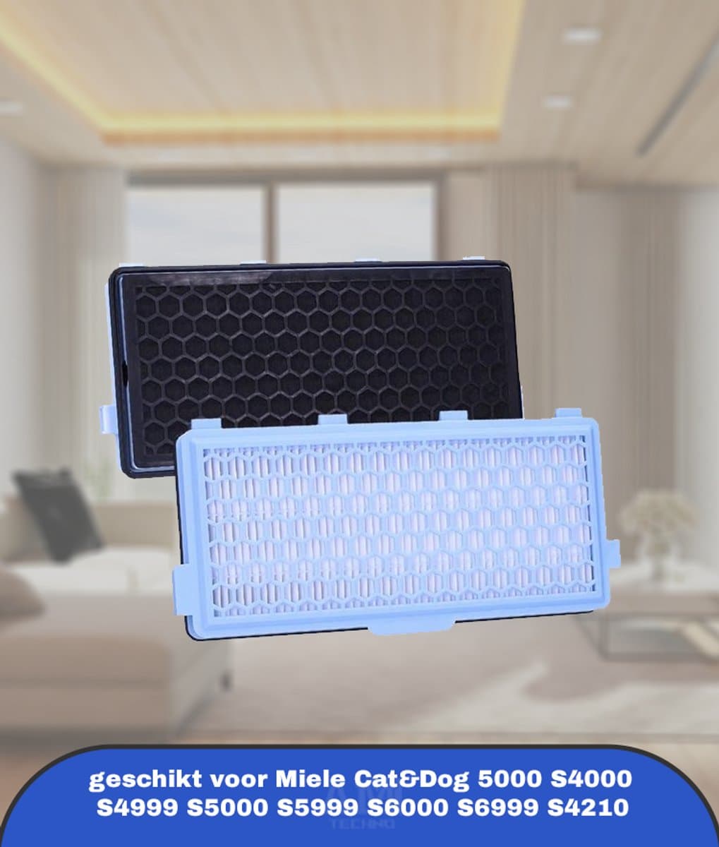 2x Actief HEPA Filter SF-AH 50 voor Miele Stofzuiger Cat&Dog 5000 S4000 S4999 S5000 S5999 S6000 S6999 S4210 Stofzuigers, Compact C1 C2 Complete C2 C3-2x Air Clean Filter, 2x Motorfilters — afbeelding 1