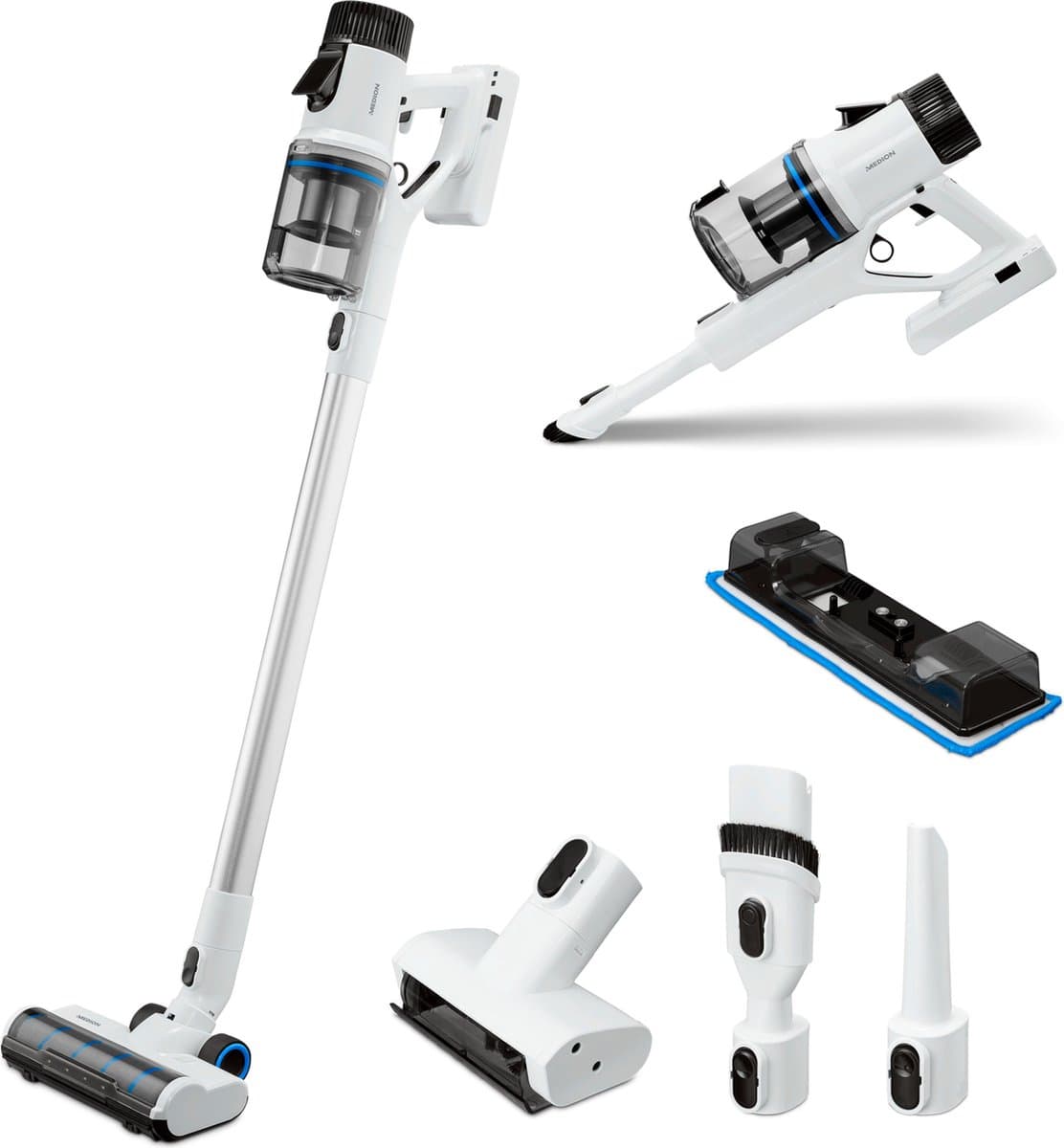 MEDION P350 W steelstofzuiger met wisfunctie (snoerloos, zakloos, cycloontechnologie, 350 watt, 2-in-1 steelstofzuiger, handstofzuiger, oplaadbare batterij, stofsensor, HEPA H13, LED-touchdisplay, bor — afbeelding 1