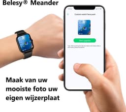 Belesy® Meander - Smartwatch Dames - Smartwatch Heren - Horloge - 1.78 inch – Hoge resolutie kleurenscherm - Stappenteller – Bloeddruk - Bluetooth bellen - Veel Wijzerplaten – Goud – Siliconen – Crème Wit - Moederdag — thumbnail 7
