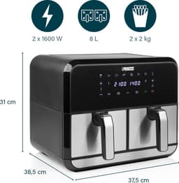 Princess Double Basket Airfryer 182074 - Dubbele Airfryer - 9 liter - 2 manden - XL - 8 programma's- 2400W - Dubbele heteluchtfriteuse - PFAS vrij - Touchscreen - RVS/Zwart - Sync functie — thumbnail 10