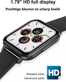 Belesy® Retina X - Smartwatch Dames - Smartwatch Heren - Horloge - 1.78 inch - Kleurenscherm - Full Touch - Stappenteller - Multi Sport - Multi Watchfaces - Maak je eigen wijzerplaat functie - Siliconen - Zwart - Moederdag — thumbnail 8