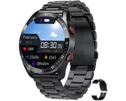 Knobbout Slimme Smartwatch met 1,28 inch Touchscreen- PPG als ECG hartslag- en hartfilamentmeting - ECG + PPG dubbele hartmonitor voor nauwkeurige gezondheidsbewaking - Bluetooth bellen en contacten synchronisatie - zwart staal+siliconen horlogeband
