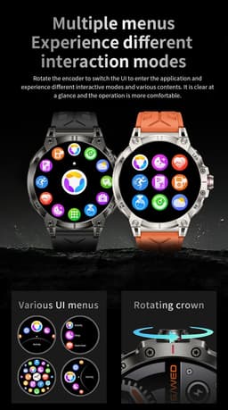 Knobbout 1.85 inch HD Sport Smartwatch - 760mAh Battery -Voorzien van GPS, AI-assistent & Bluetooth-bellen -Alles-in-één: Gezondheid, sport, communicatie & lifestyle-Stijlvol, slim en volledig aanpasbaar aan jouw leven-Zwart staal+ rubber horlogeband — thumbnail 8