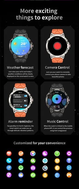 Knobbout 1.85 inch HD Sport Smartwatch - 760mAh Battery -Voorzien van GPS, AI-assistent & Bluetooth-bellen -Alles-in-één: Gezondheid, sport, communicatie & lifestyle-Stijlvol, slim en volledig aanpasbaar aan jouw leven-Zwart staal+ rubber horlogeband — thumbnail 3
