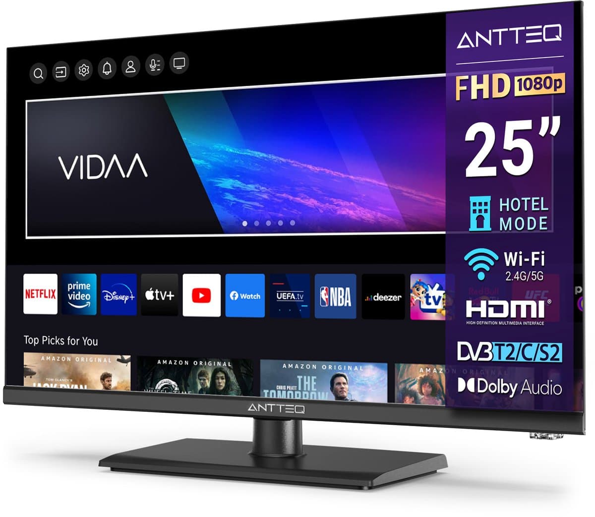 ANTTEQ V25-AF3.Q1 – Smart TV 25 Inch (64 cm) – Full HD & VIDAA – Randloos Design — afbeelding 1