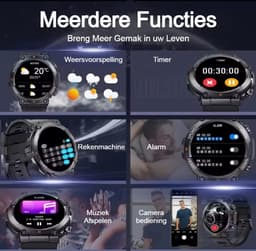 Smartwatch, KH-56-ZWART, Smartwatch Dames en Heren, Horloge, Smartwatch Bluetooth, Sporthorloge, Horloge Heren en Dames, Activity Tracker, Smartwatch Android, IPS Scherm, IP67 WATERDICHT, 30 Dagen Standby, Smartwatches geschikt voor IOS, Android — thumbnail 13