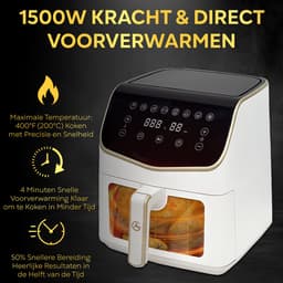 AG Airfryer XXL Premium - Wit- Luchtfriteuse - Anti-aanbak - Tot 8 personen- Vaatwasserbestendig - Met Receptenboek - Extreem Stil- Snelkooktechnologie - Digitaal Display - Tot 200°C - 8 Voorgeprogrammeerde standen. 7.5L — thumbnail 3