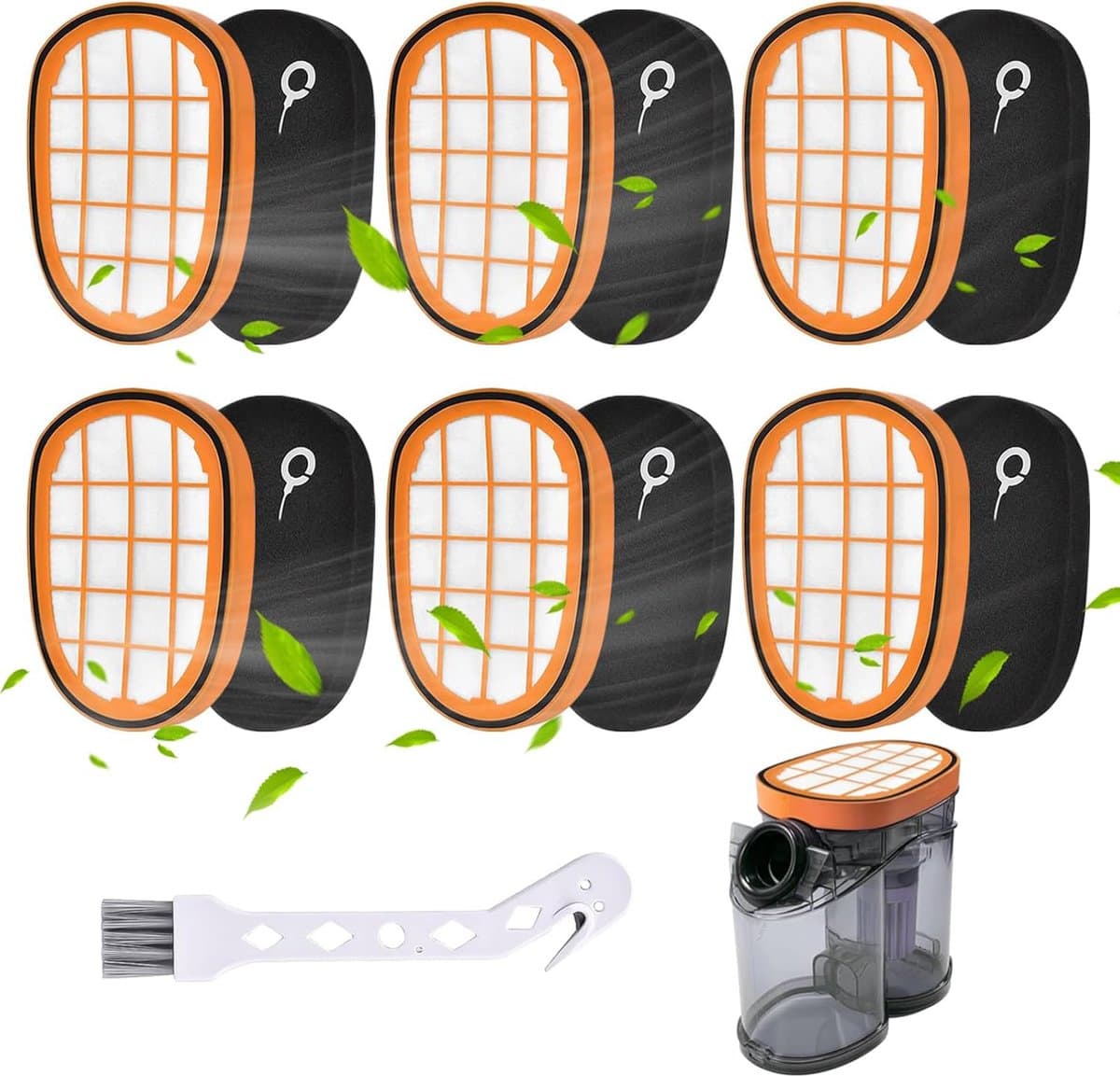 SOLLBRY® - 6 x Filter Geschikt Voor Philips Speedpro Max Aqua 7000 En 8000 Serie - FC5005/01, CP1100/01, CP0663/01 Vervanging Schuimrubber - Steelstofzuiger - Geschikt voor Philips Speedpro Max Schuimfilter - Met Reinigingsborstel — afbeelding 1