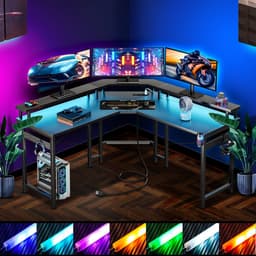 Lugia Hoekbureau - Gaming Bureau - L-Vormig 130cm x 78cm x 48cm - Bureau - Led Verlichtingen - Krasbestendig - Monitor Stand - Stopcontact - Gaming Desk - Game Bureau — thumbnail 9