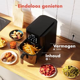 KitchenBrothers Airfryer XL - 1500W - PFAS-Vrij - 5L - Heteluchtfriteuse - 60ºC tot 200ºC - Met kijkvenster - Compact design - Extra stil - 6 Kookprogramma's - Zwart — thumbnail 3