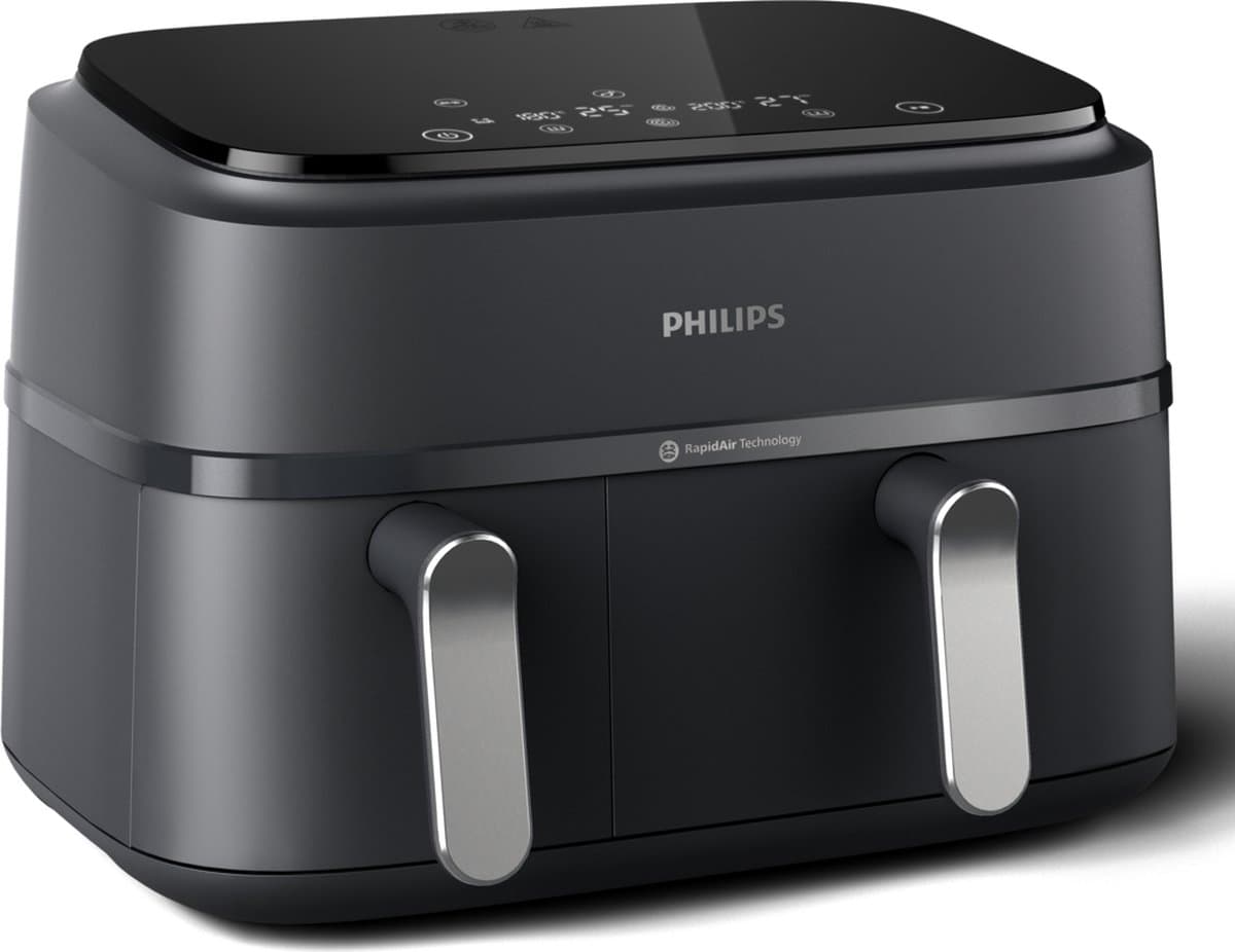 Philips 3000 Series Dual Airfryer - NA351/00 - Dubbele Mand - 9L - Tot 6 Personen - Zwart/Zilver — afbeelding 1