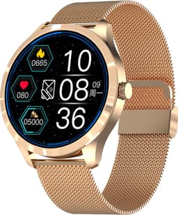 Belesy® BQSiRgSk Pro Skull - Smartwatch Dames – Smartwatch Heren - Horloge - 1.28 inch - Kleurenscherm - Stappenteller - Bloeddruk - Hartslag - 75+ Wijzerplaten – Sporten – Rose goud – Staal - Siliconen – Skull - Zwart - Kerstcadeau — thumbnail 12