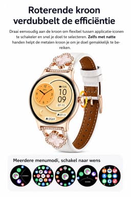 Hibousee Smartwatch voor Dames met Bluetooth Bellen, Gezondheid & Fitness Tracker – Stappenteller, Hartslagmeter, Slaapmonitor – iOS & Android - Incl 3 bandjes — thumbnail 14