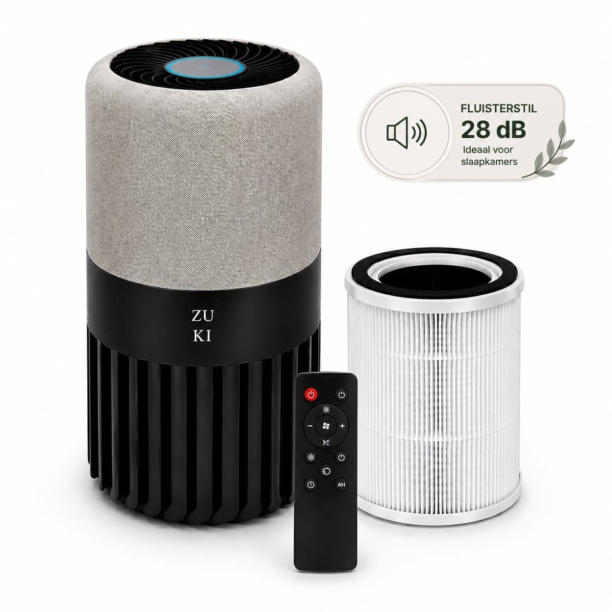ZUKI Luchtreiniger met HEPA 13 Filter – Tegen Hooikoorts & Allergie – Fluisterstil (28dB) – Voor Slaapkamer – Tot 25m² – CADR 125 m³/u – Met Afstandsbediening — afbeelding 1